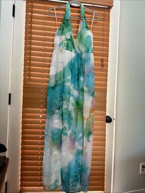 Halter Maxi Dress in Aqua Floral Watercolor